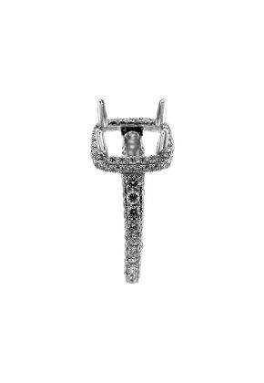 Rectangle Halo Pave Set Shank Diamond Engagement Ring Semi Mount
