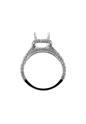 Rectangle Halo Pave Set Shank Diamond Engagement Ring Semi Mount