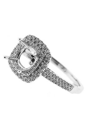 Square Double Halo Two Row Shank Diamond Engagement Ring Semi Mount