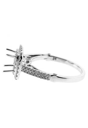 Square Double Halo Two Row Shank Diamond Engagement Ring Semi Mount