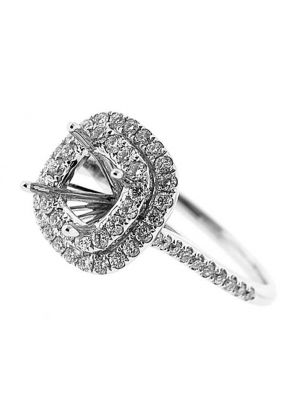 Square Double Halo Single Row Shank Diamond Engagement Ring Semi Mount