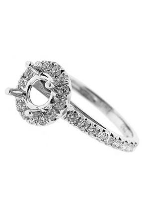 Halo Single Row Shank Diamond Engagement Ring Semi Mount