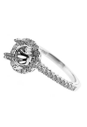 Halo Beaded Flower Base Single Row Shank Engagement Ring Semi Mount