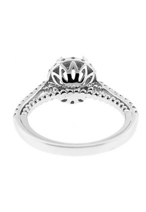 Halo Beaded Flower Base Single Row Shank Engagement Ring Semi Mount