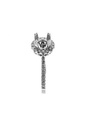 Halo Beaded Flower Base Single Row Shank Engagement Ring Semi Mount