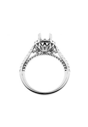 Halo Beaded Flower Base Single Row Shank Engagement Ring Semi Mount