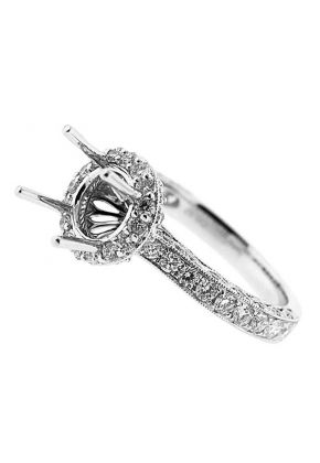 Halo Single Row With Scalloped Sides Diamond Engagement Ring Semi Mount