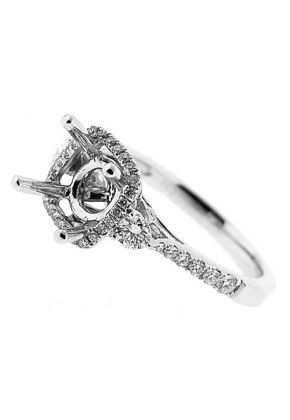 Princess Halo 3 Stone Look Single Row Shank Diamond Engagement Ring Semi Mount