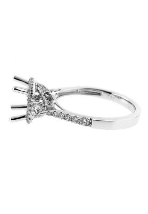 Princess Halo 3 Stone Look Single Row Shank Diamond Engagement Ring Semi Mount