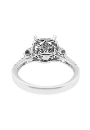 Princess Halo 3 Stone Look Single Row Shank Diamond Engagement Ring Semi Mount