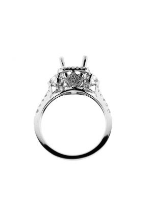 Princess Halo 3 Stone Look Single Row Shank Diamond Engagement Ring Semi Mount