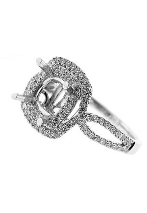 Square Double Halo Twist Shank Diamond Engagement Ring Semi Mount