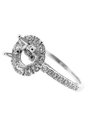 Halo Single Row Shank Filigree Miligrain Side Diamond Engagement Ring Semi Mount