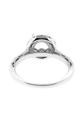 Halo Single Row Shank Filigree Miligrain Side Diamond Engagement Ring Semi Mount