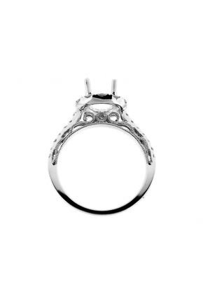 Halo Single Row Shank Filigree Miligrain Side Diamond Engagement Ring Semi Mount