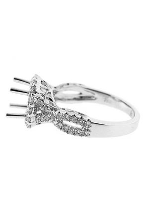 Square Halo Criss Cross Twist Split Shank Diamond Engagement Ring Semi Mount