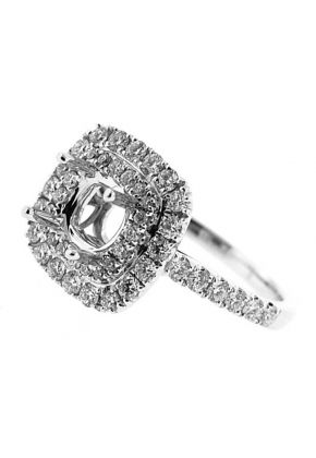 Double Square Halo Single Row Shank Diamond Engagement Ring Semi Mount