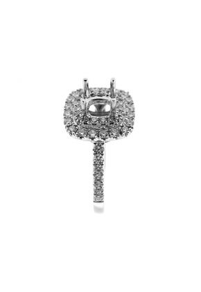 Double Square Halo Single Row Shank Diamond Engagement Ring Semi Mount