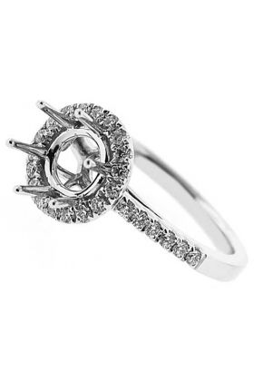 Halo Single Row Shank Diamond Engagement Ring Semi Mount