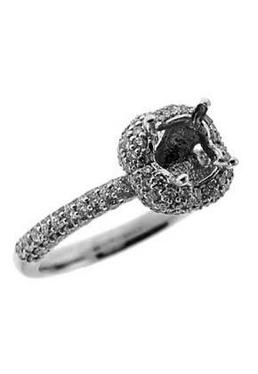 Hearts Around Halo, Pave Set Diamond Engagement Semi Mount White Gold Ring Setting