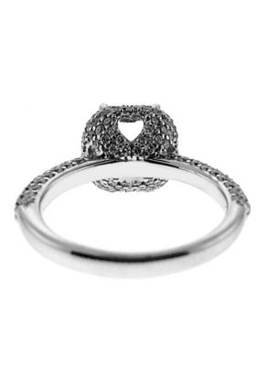 Hearts Around Halo, Pave Set Diamond Engagement Semi Mount White Gold Ring Setting