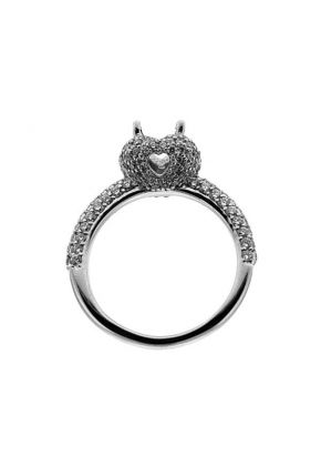 Hearts Around Halo, Pave Set Diamond Engagement Semi Mount White Gold Ring Setting