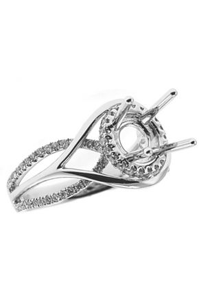 Modern Side Halo, 3D Overlapping Split Shank, Diamond Engagement Semi Mount White Gold Ring Setting