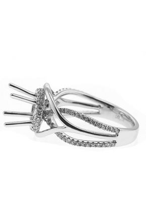Modern Side Halo, 3D Overlapping Split Shank, Diamond Engagement Semi Mount White Gold Ring Setting