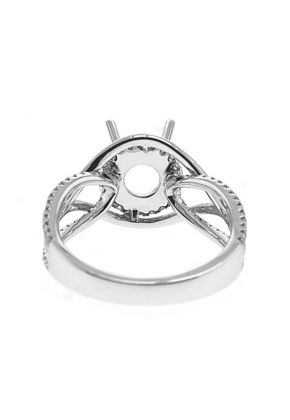 Modern Side Halo, 3D Overlapping Split Shank, Diamond Engagement Semi Mount White Gold Ring Setting