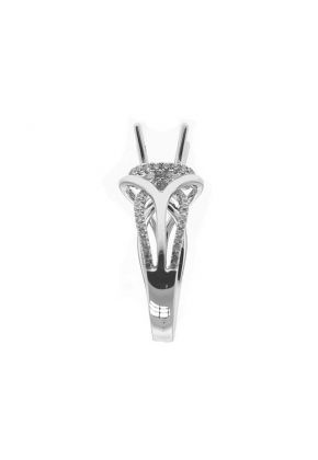 Modern Side Halo, 3D Overlapping Split Shank, Diamond Engagement Semi Mount White Gold Ring Setting