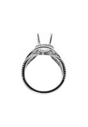 Modern Side Halo, 3D Overlapping Split Shank, Diamond Engagement Semi Mount White Gold Ring Setting
