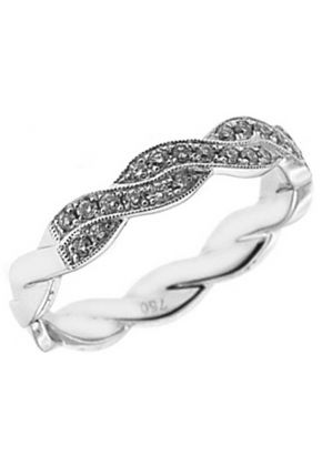 Braided Style Twist Band with Micro-Pav?? Set Diamonds and Beaded Milgrain in 18k White Gold