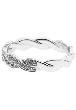 Braided Style Twist Band with Micro-Pav?? Set Diamonds and Beaded Milgrain in 18k White Gold