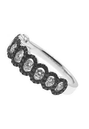 Braided Style Band with Prong Set Black Diamonds and Channel Set White Diamonds in 18k White Gold