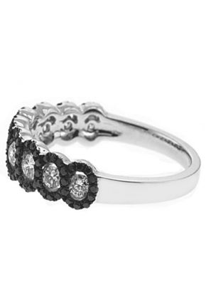 Braided Style Band with Prong Set Black Diamonds and Channel Set White Diamonds in 18k White Gold