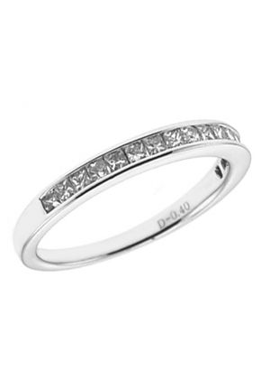 Channel Set Single Row Band with Princess Cut Diamonds in 18k White Gold