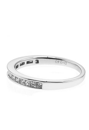Channel Set Single Row Band with Princess Cut Diamonds in 18k White Gold