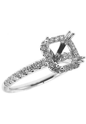 Octagon Halo, Thin Shank, Diamond Engagement Semi Mount White Gold Ring Setting