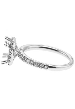 Octagon Halo, Thin Shank, Diamond Engagement Semi Mount White Gold Ring Setting