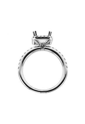 Octagon Halo, Thin Shank, Diamond Engagement Semi Mount White Gold Ring Setting