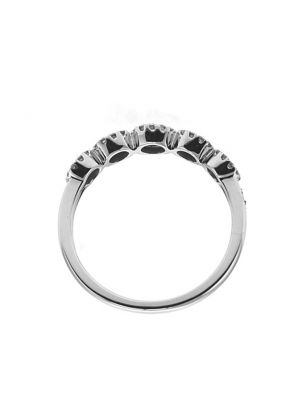 5 Stone Sapphire Ring with Diamond Halos Around Each in 18K White Gold