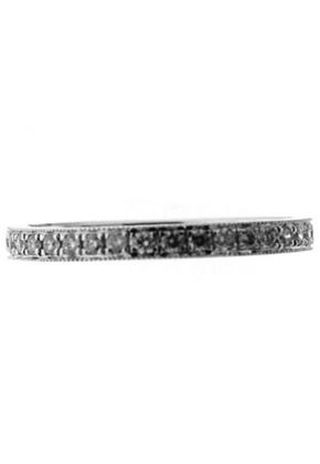 Single Row Eternity Band with Round Diamonds Bordered by Beaded Milgrain in 18k White Gold