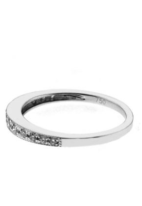 Milgrain Engraved Single Row Band with Micro-Prong Set Round Diamonds in 18k White Gold