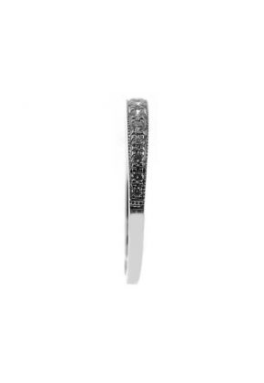 Milgrain Engraved Single Row Band with Micro-Prong Set Round Diamonds in 18k White Gold