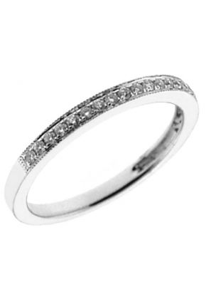 Milgrain Engraved Single Row Band with Micro-Prong Set Round Diamonds in 18k White Gold