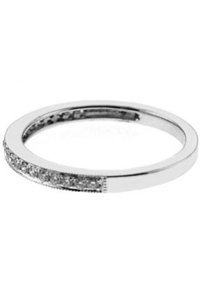 Milgrain Engraved Single Row Band with Micro-Prong Set Round Diamonds in 18k White Gold