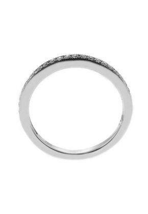 Milgrain Engraved Single Row Band with Micro-Prong Set Round Diamonds in 18k White Gold
