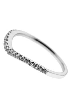 Curved Band with Round Diamonds Set in 18k White Gold