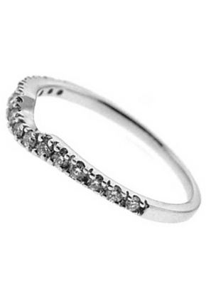 U Curved Band with Round Diamonds Set in 18k White Gold