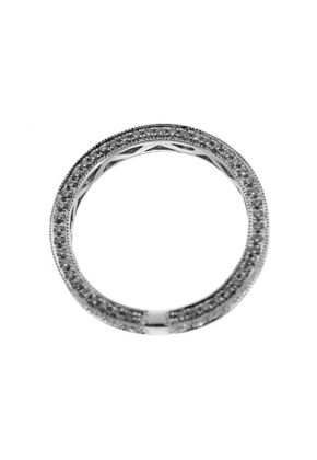 Triple Sided Eternity Band with Round Diamonds Bordered by Beaded Milgrain in 18k White Gold